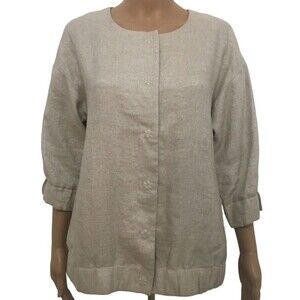 Eileen Fisher Linen Blend Metallic Sparkle Jacket Snap Front 3/4 Sleeve Sz S